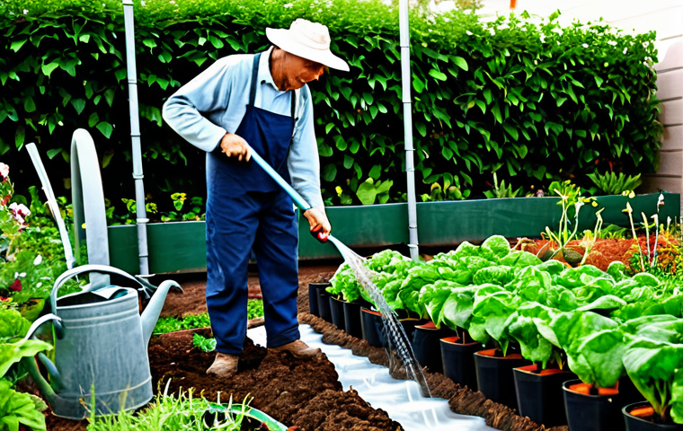 도시농업 물 절약 방법 - Healthy Soil**

"Close-up of rich, dark soil with visible organic matter, fully clothed hands planti...