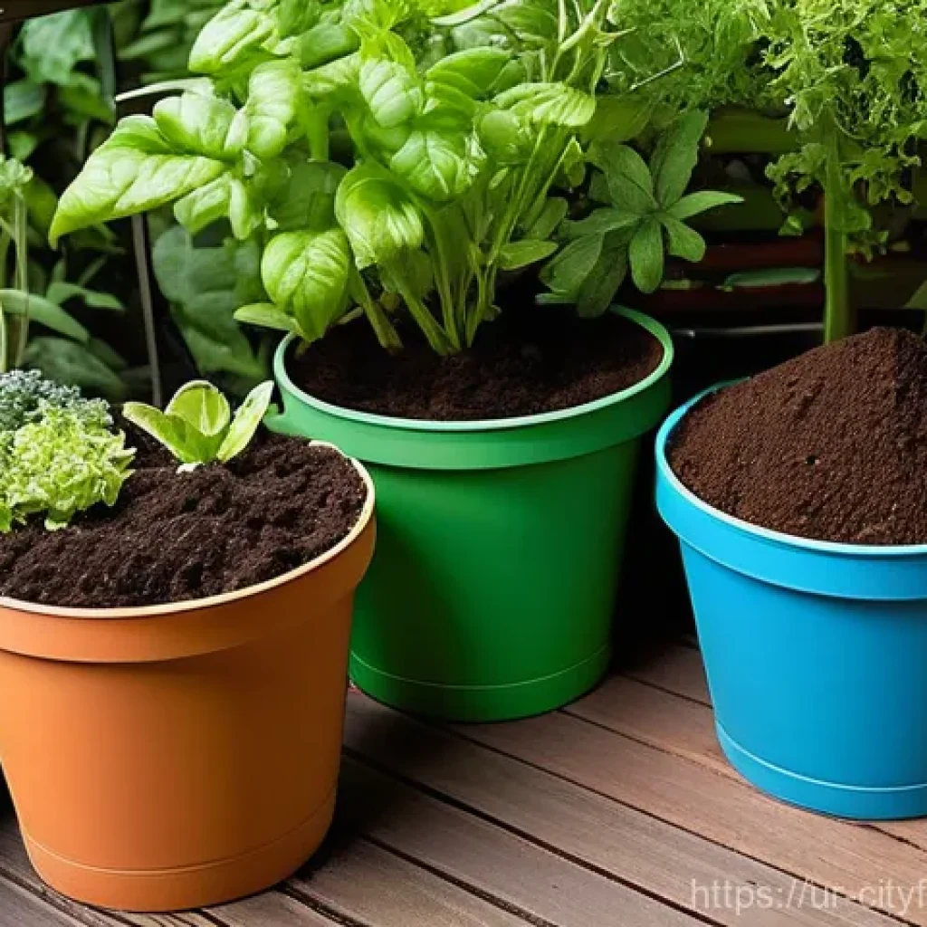 도시농업에서 사용하는 비료 종류 - **Prompt 1: Urban Composting and Sustainable Gardening**
    "A cozy urban balcony garden bathed in ...
