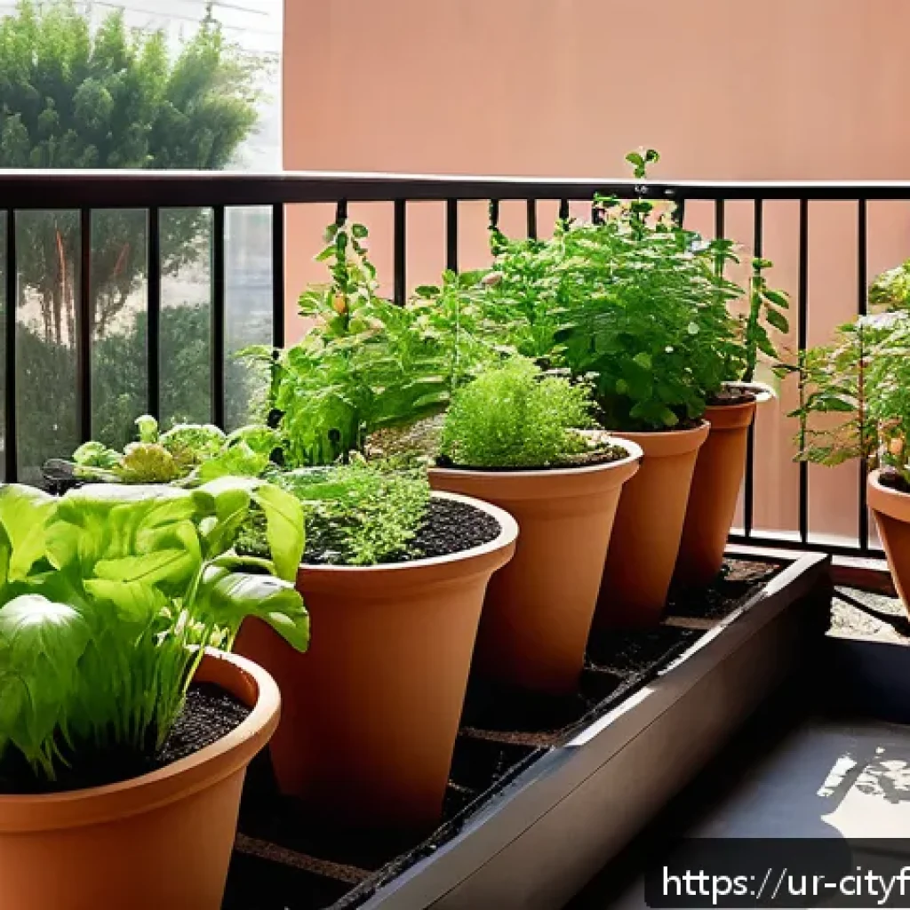 도시농업 음식물 쓰레기 처리 - A serene urban balcony garden scene in a modern Pakistani apartment, featuring a wooden compost box ...